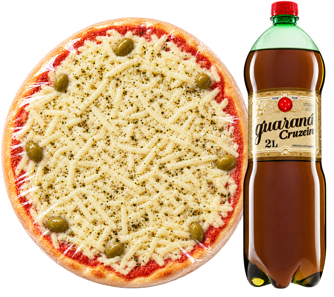 Combo pizza semi-pronta mussarela + Guaraná Cruzeiro